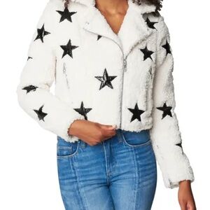 Blank NYC White Teddy Jacket with Black Stars